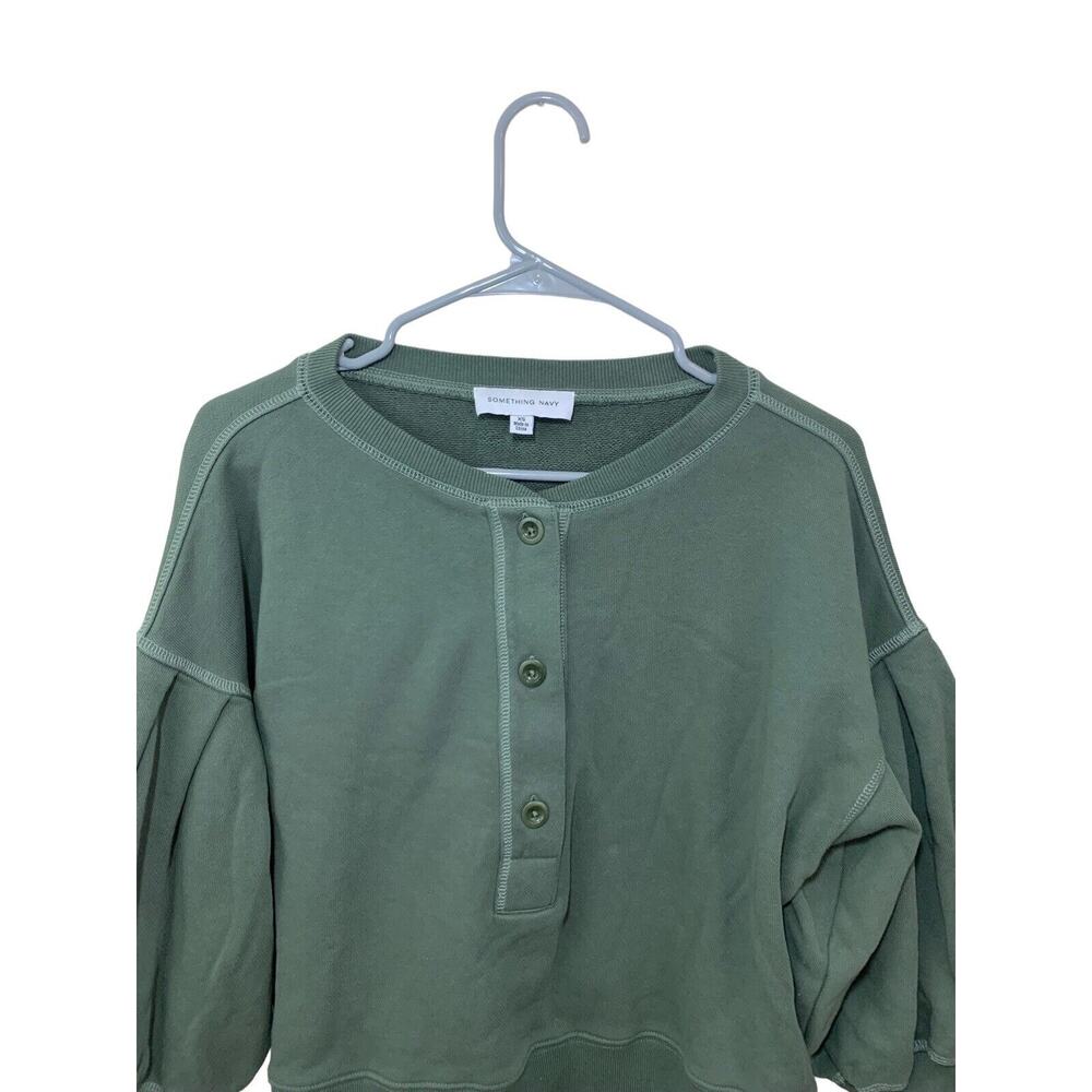 Something Navy Greta Henley Olive Sweatshirt Women's Size XS Bell Sleeves Boho - Picture 2 of 5